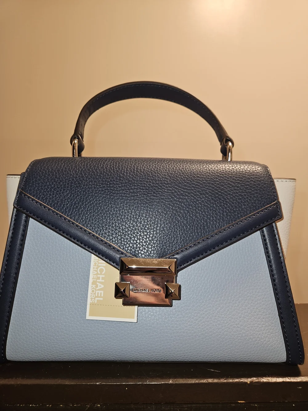 Michael Kors Two-Tone Navy and Light Blue Leather Top-Handle Satchel